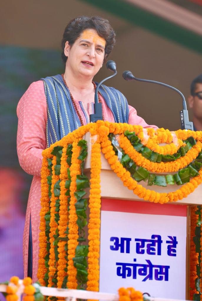 कांग्रेस सरकार बनते ही पुरानी पेंशन और पहली कैबिनेट में 1 लाख रोजगार की गारंटी-प्रियंका गांधी