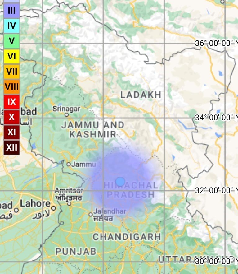 धर्मशाला में भूकंप के झटके, रिक्टर स्केल पर 3.2 की तीव्रता